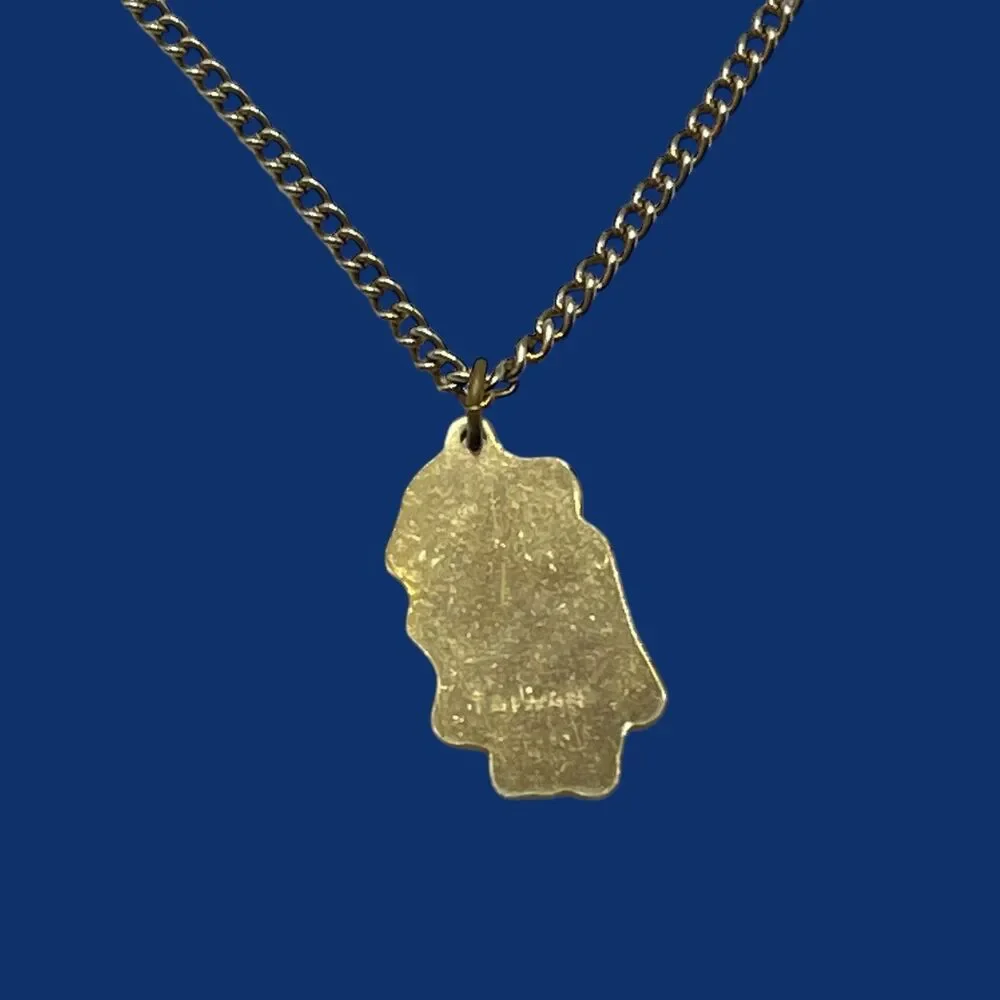 Vintage Cartoon Dog Pendant Necklace Gold Tone Enamel Puppy Hat Kitschy Jewelry